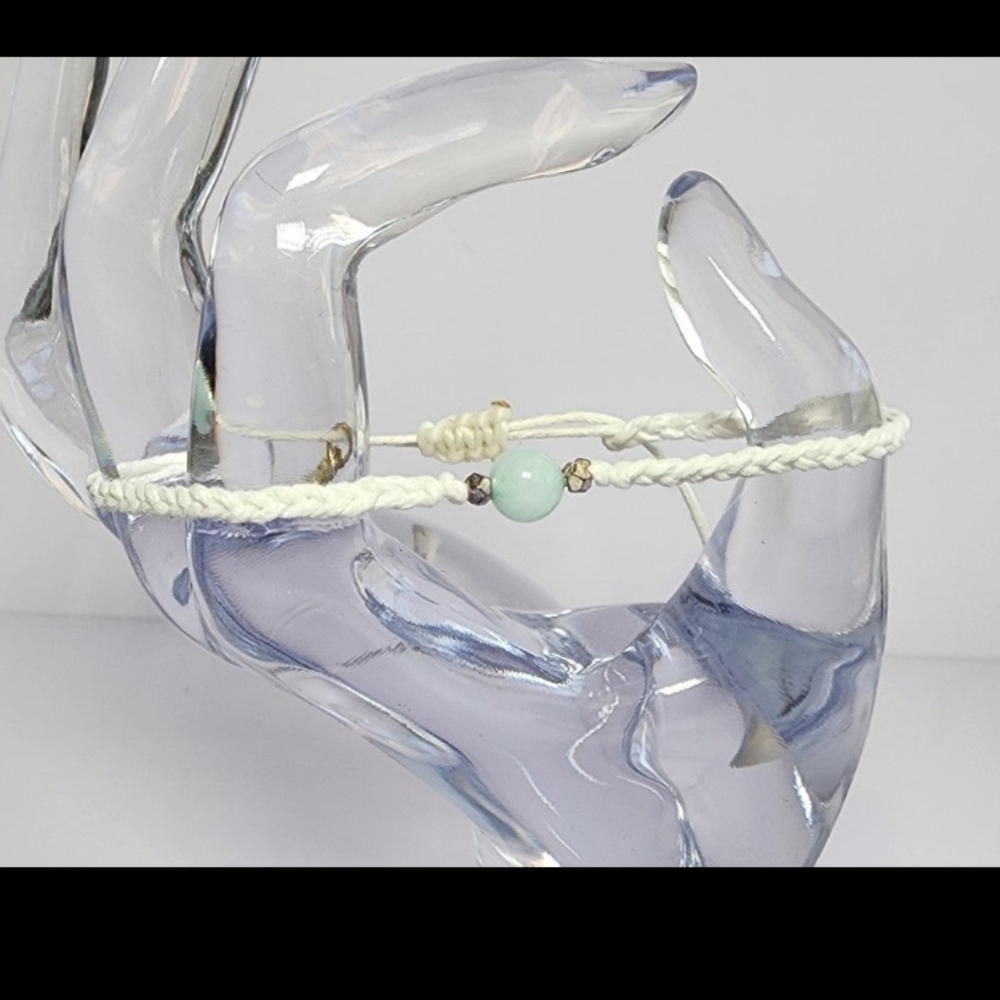 White braided Blue Agate Adjustable Bracelet